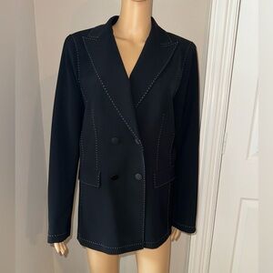 NWT Lafayette 148 New York suit, black with white pickstitch detail size 12